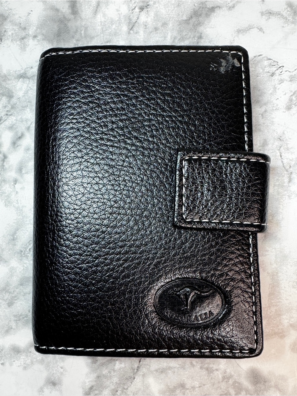 Australia Black Pebbled Leather Bifold Wallet Snap Closure Unisex Kangaroo